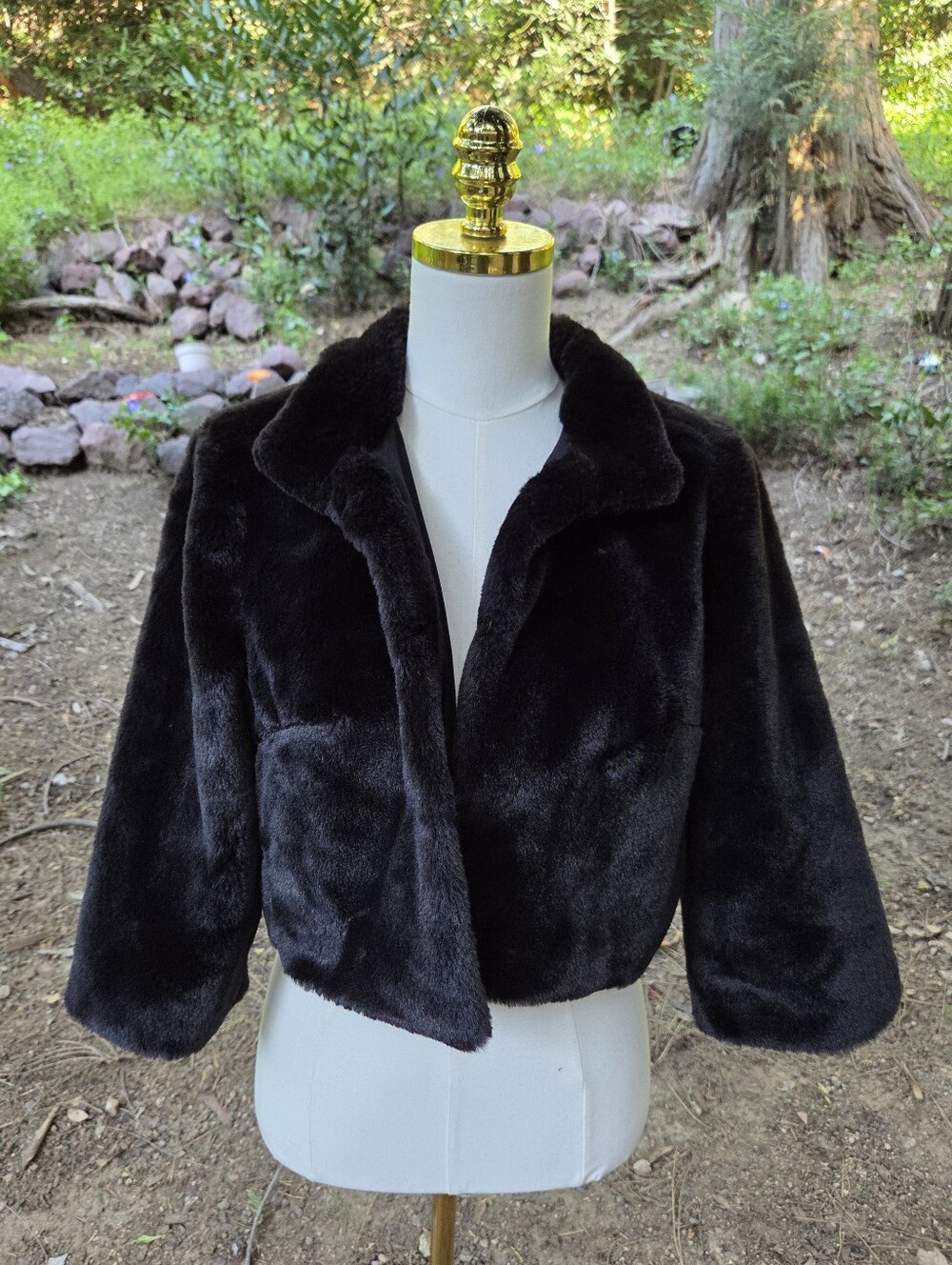 BCBG Paris Black Faux Fur Crop Sweater